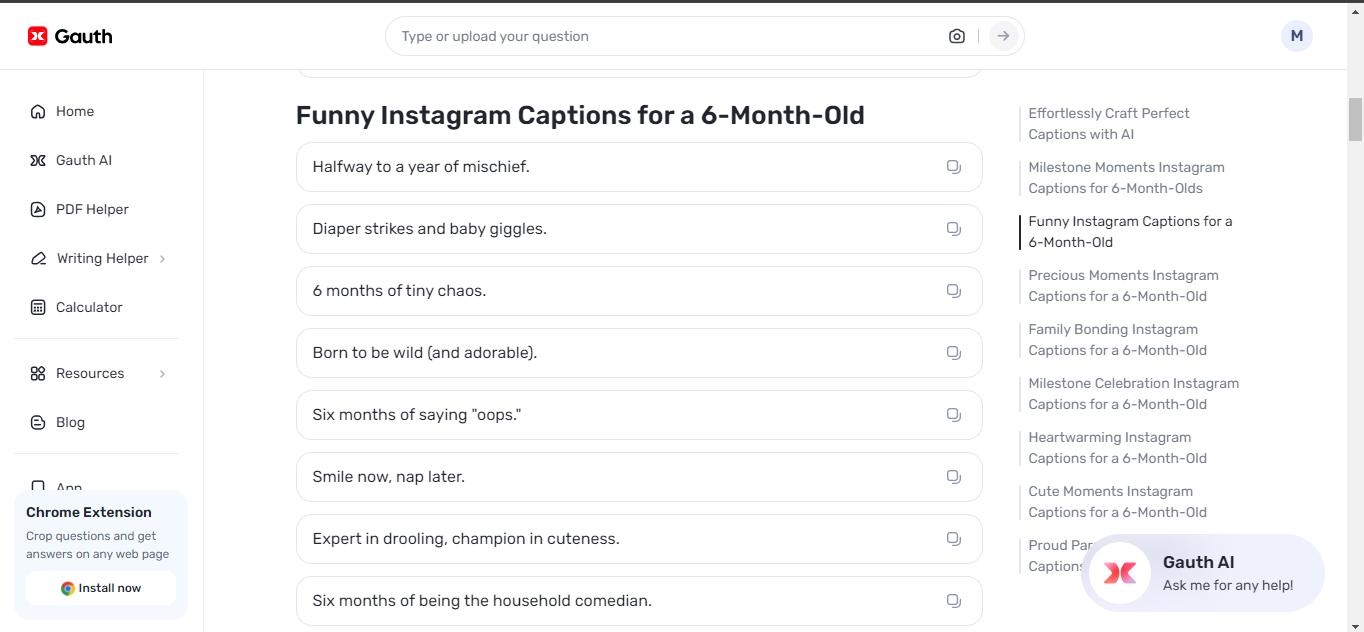 How Gauth Can Help You To Create 6 Month Old Baby Captions?